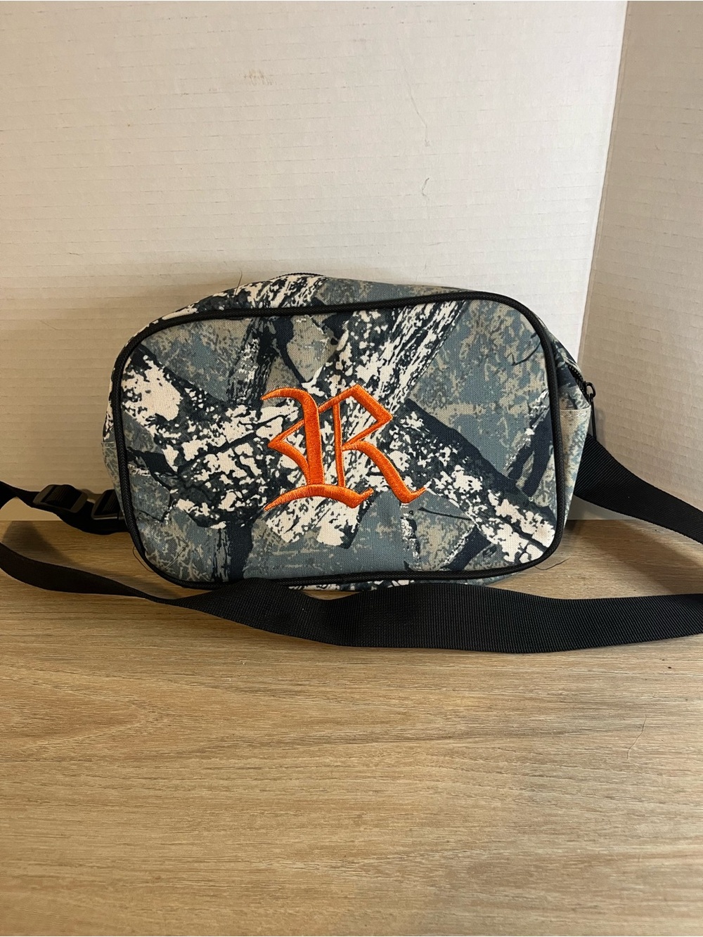 Forever 21 Gray Camo Belt Bag with Orange Embroidered Logo